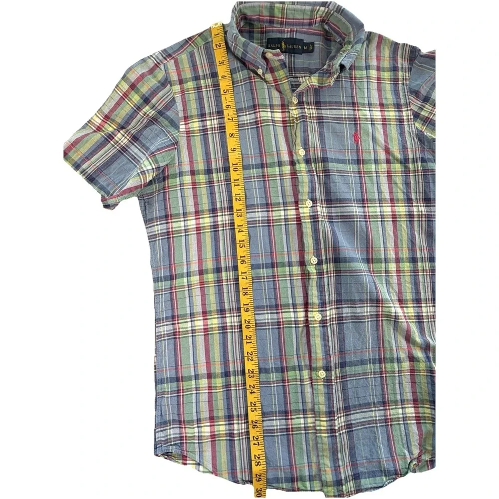 Ralph Lauren Button Down Short Sleeve Blue‎ Yellow Red Plaid Sz Medium M